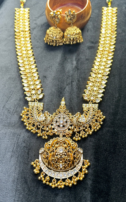 Royal Heritage Temple Necklace Set – Antique Gold with Kundan Work