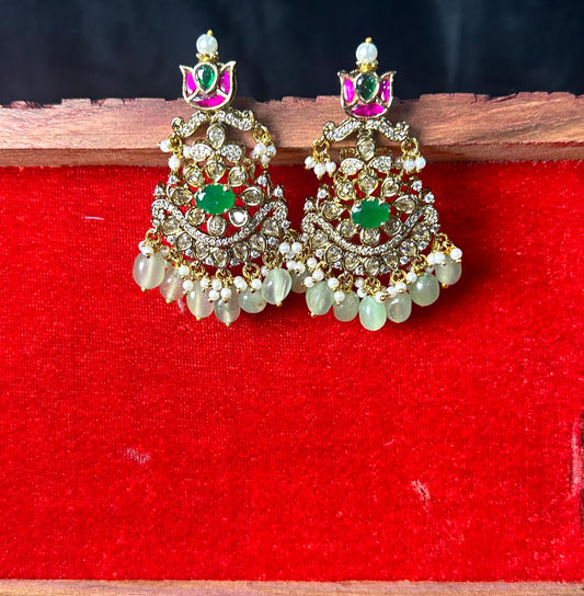 Lotus Motif Kundan & Bead Earrings