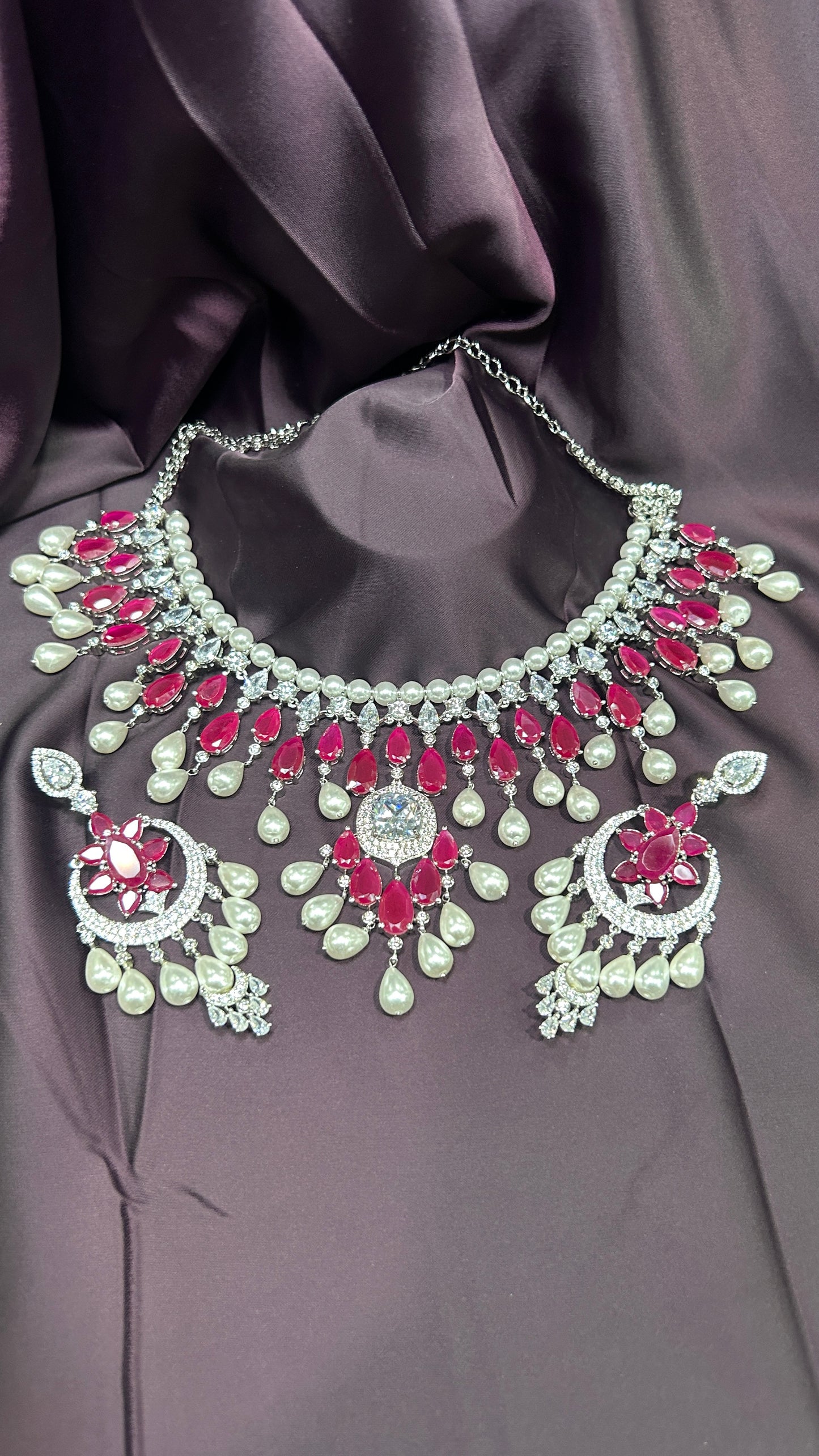 Ruby, Pearl & Diamond Statement Necklace Set