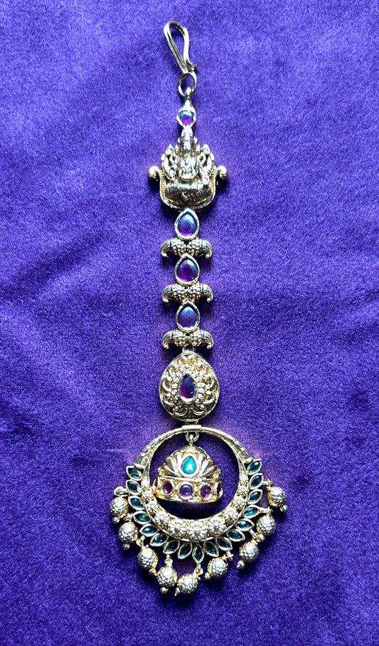 Lakshmi Temple Maang Tikka with Crown Motif & Chand Design