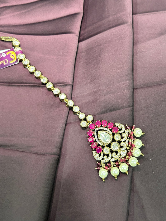 Ruby & Pearl Teardrop Maang Tikka