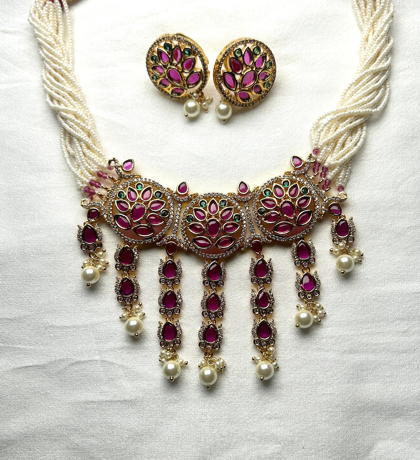Heritage Multistrand Pearl Kundan Necklace Set