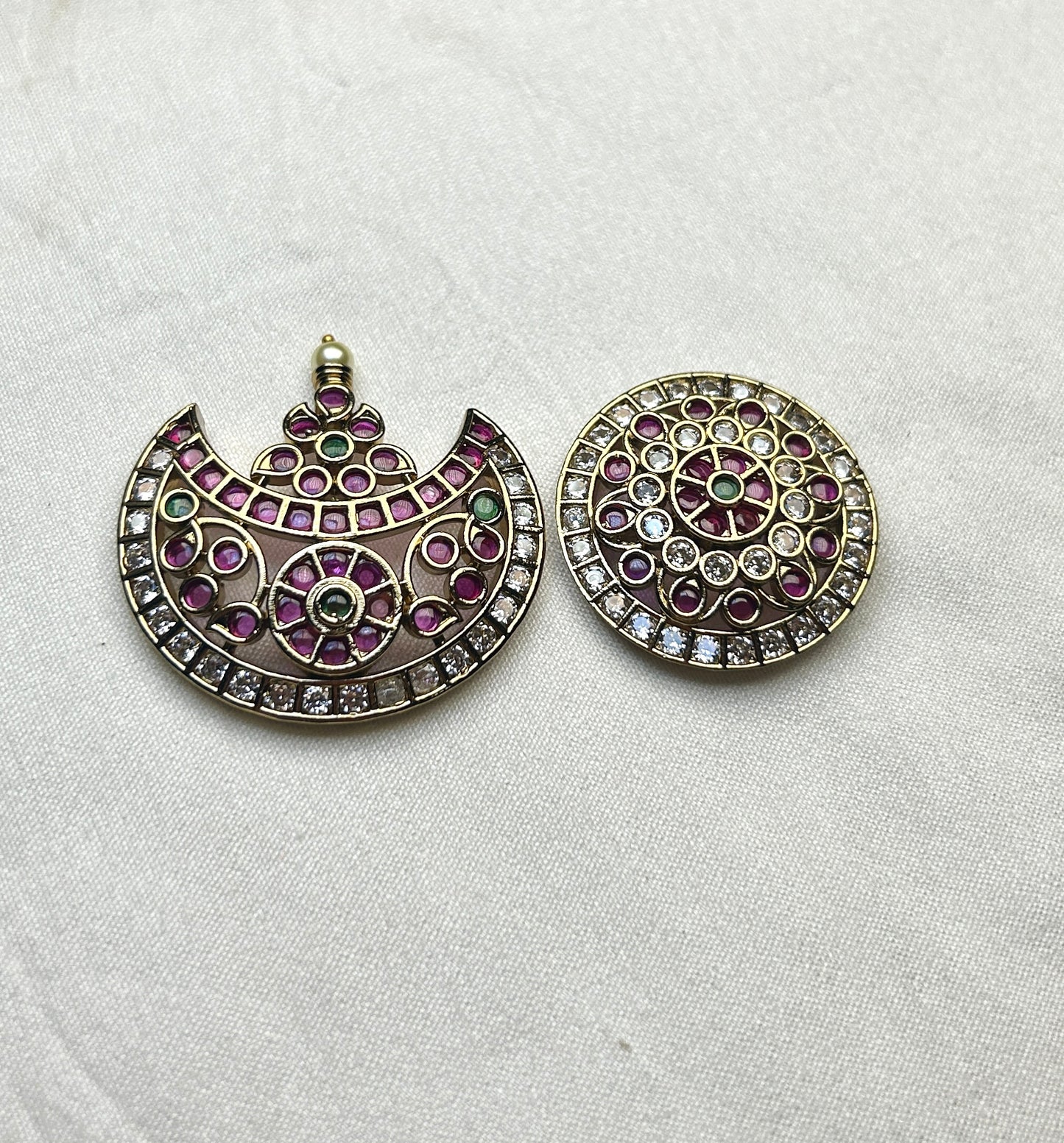 Ruby-CZ South Indian Sun & Moon Hair Brooch Set
