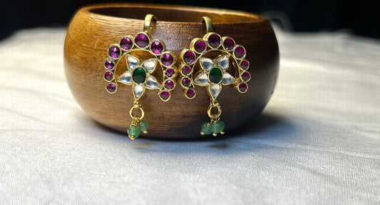 Arched Floral Kundan Bugdi Earrings