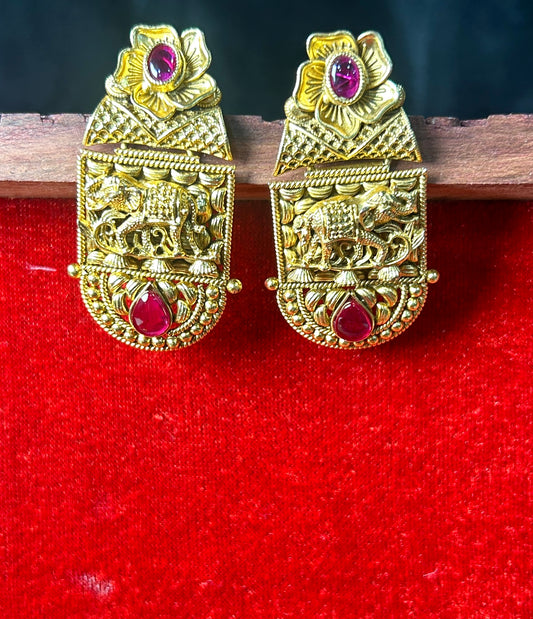Temple Jewellery Earrings with Elephant Motif & Ruby Accents
