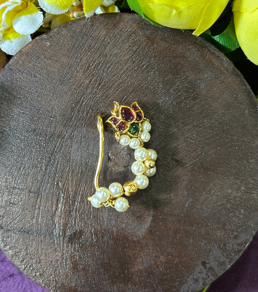 Multicolour Kundan Pearl Maharashtrian Nath