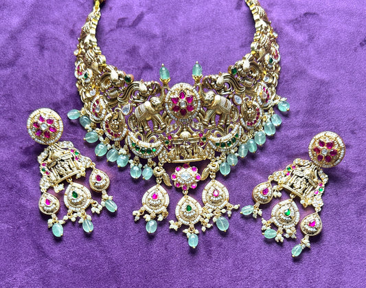 Antique Temple Jewellery Set with Elephant & Lakshmi Motif