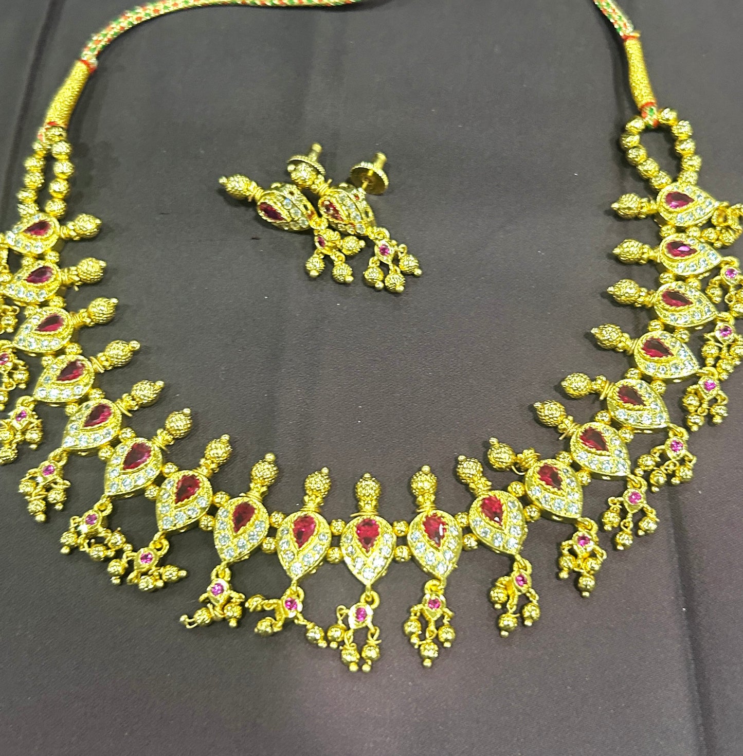 Ruby & White Stone Bridal Necklace Set