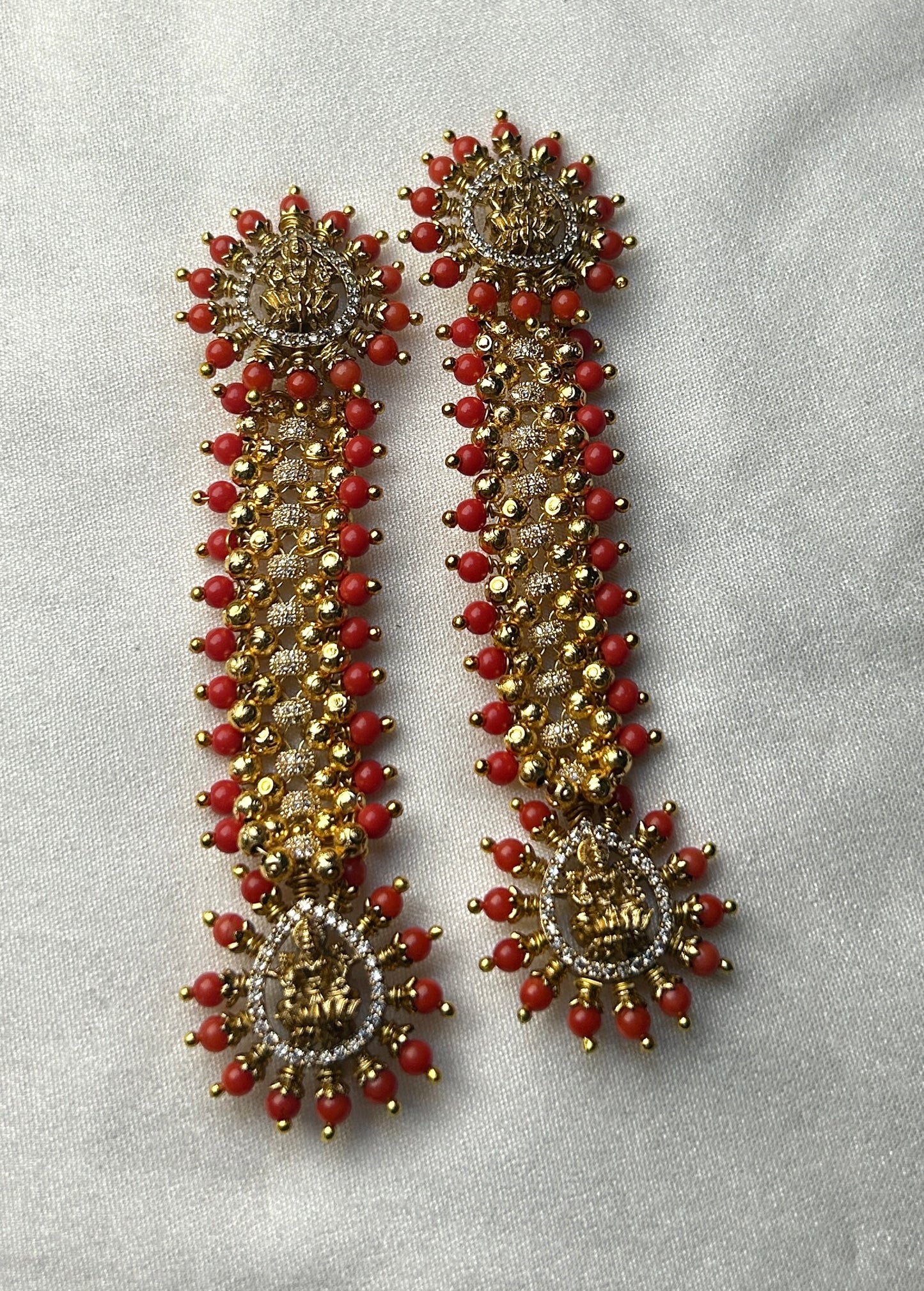 Red Lakshmi Motif Temple Earrings – Pakke Style