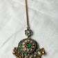 Green Kundan Floral Maang Tikka with Golden Ghungroos