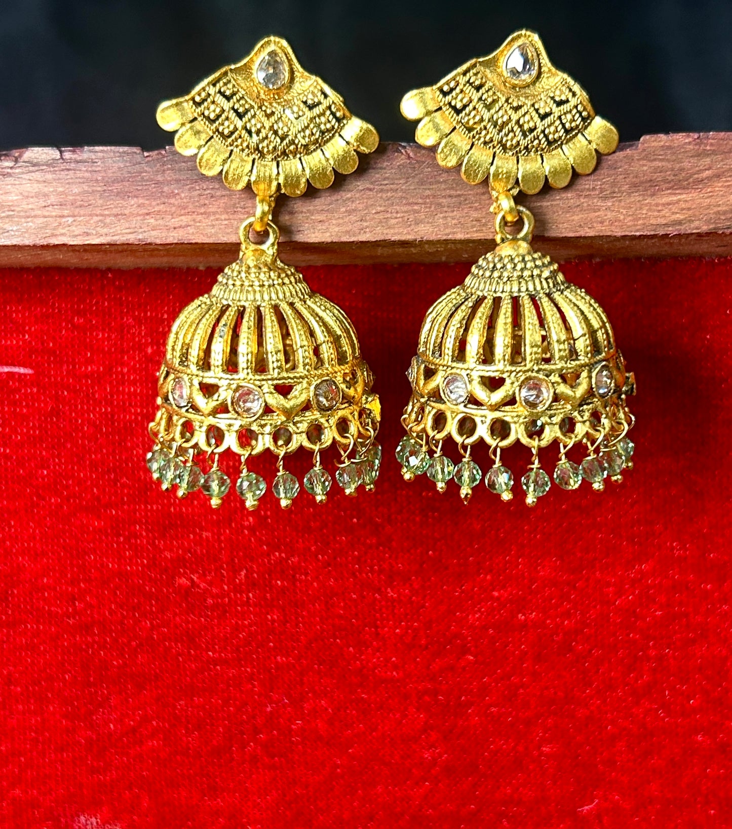 Golden Dome Crystal Jhumkas