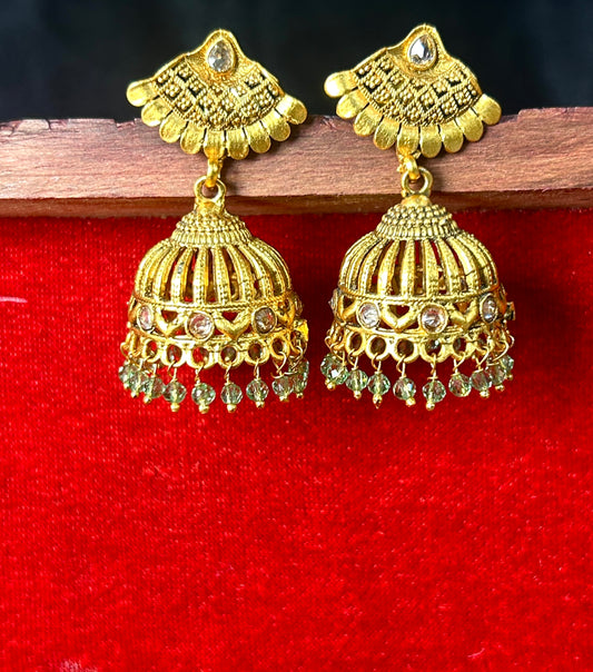 Golden Dome Crystal Jhumkas