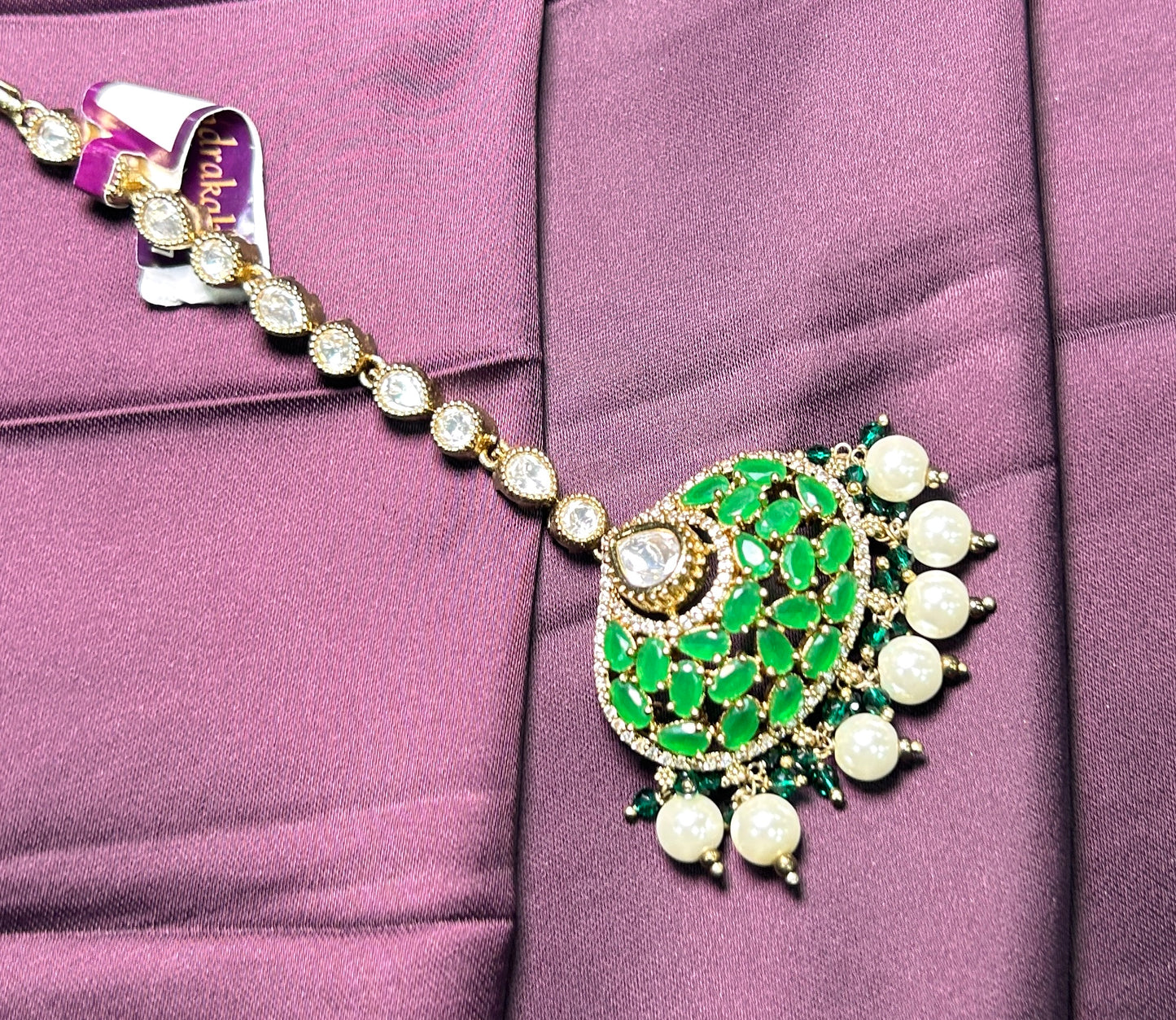 Royal Green Kundan & Pearl Maang Tikka