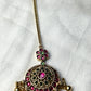 Dual-Tone Kundan Maang Tikka with Pink & Green Accents
