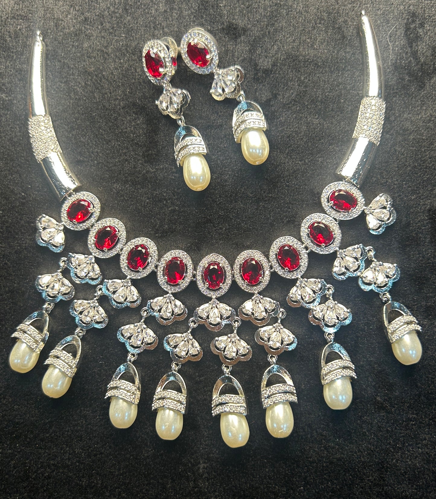 Scarlet Pearl Drop Necklace Set