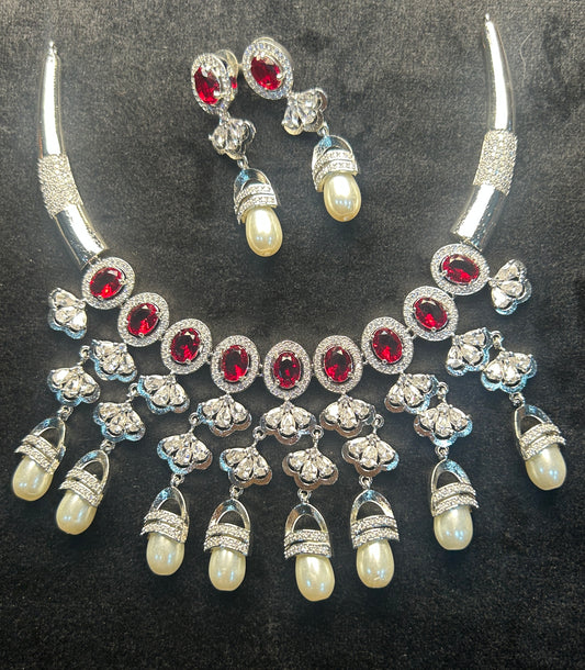 Scarlet Pearl Drop Necklace Set