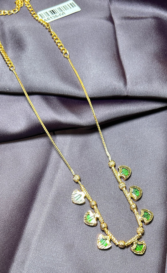 Green Enamel Leaf Charm Necklace