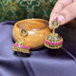 Temple Coin Jhumka Earrings with Pink Stones