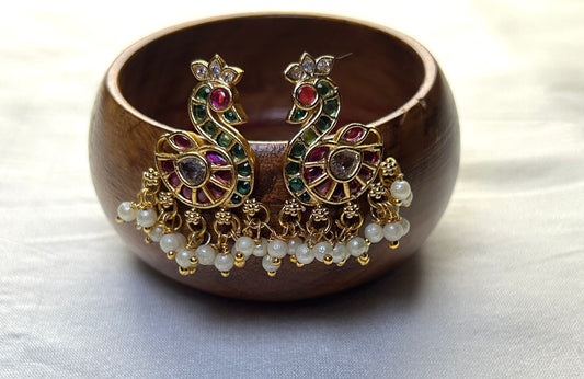 Peacock Design Kundan Bugdi with Pearl Dangling