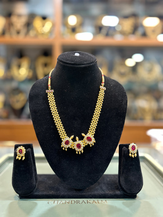 Traditional Gold-Finish Necklace Set with Ruby Accents