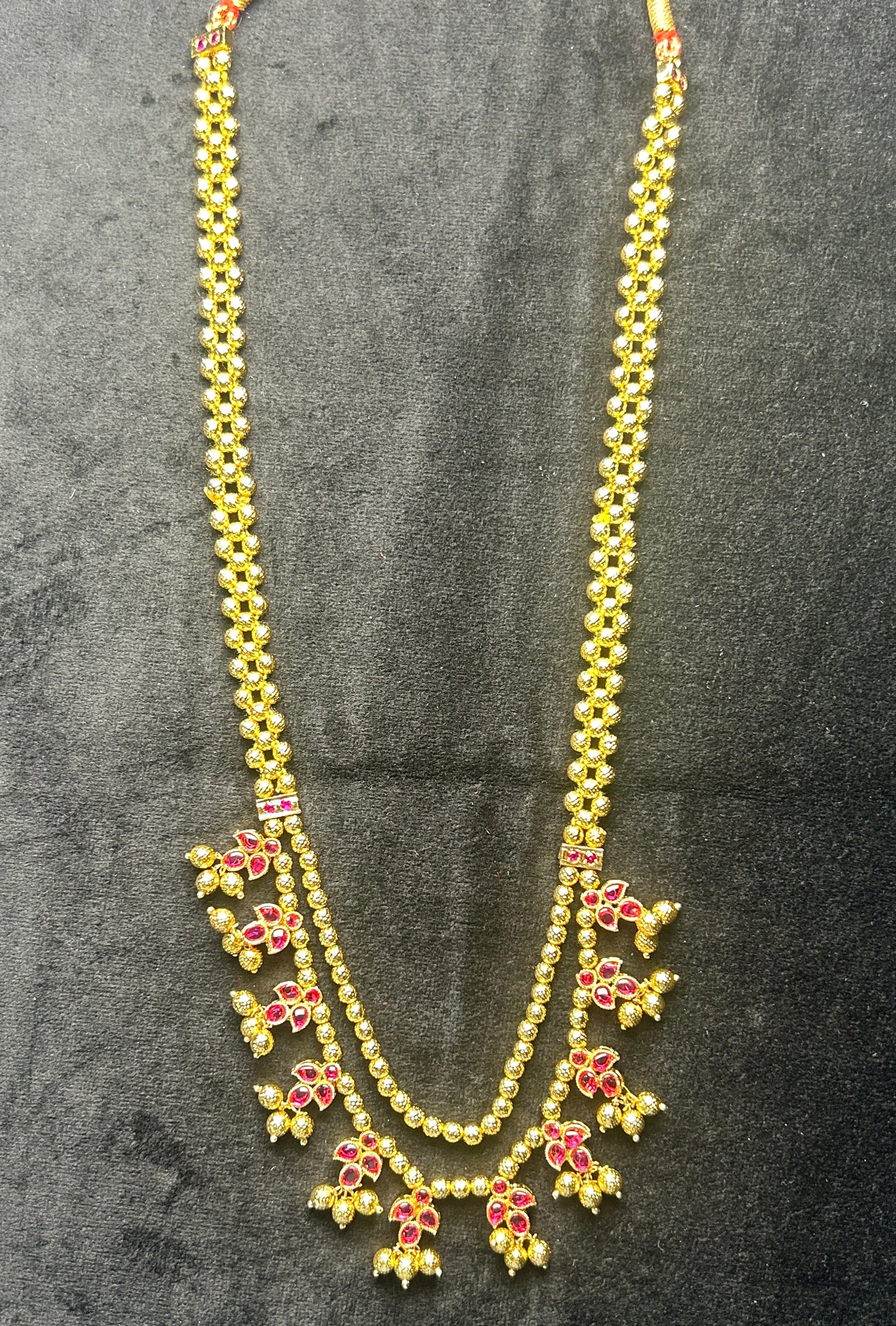 Double Layer Gadi Haar with Ruby Floral Motifs