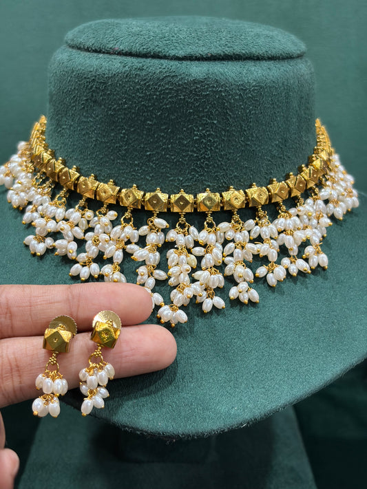 Muktashree Pearl Fringe Choker Set