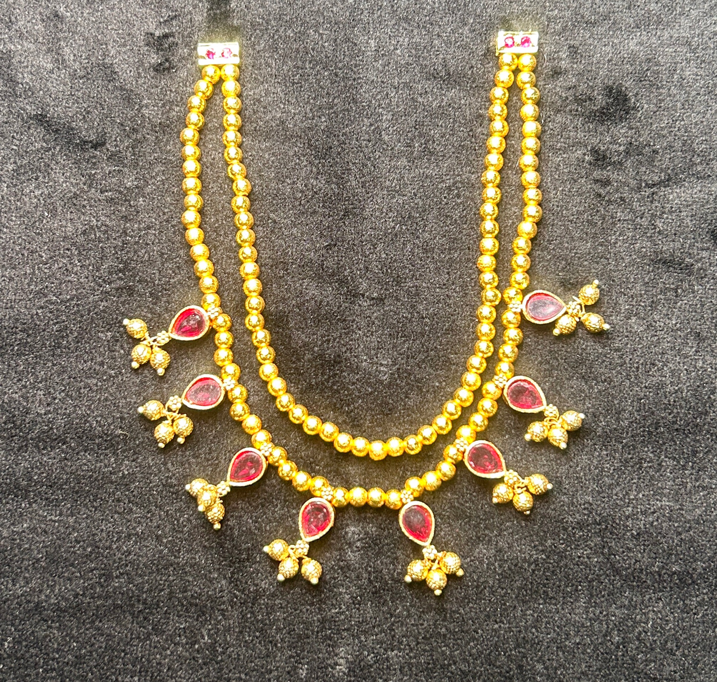 Double Layer Teardrop Ruby Maharashtrian Necklace