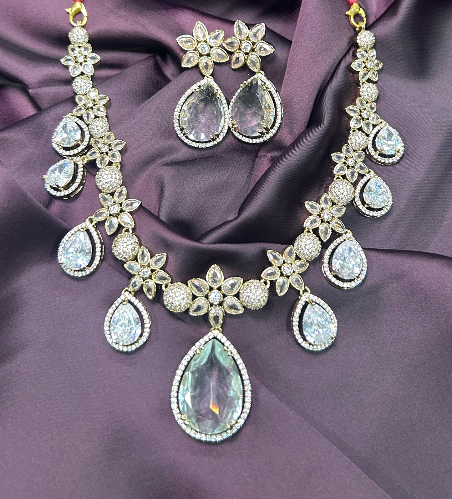 Crystal Teardrop Necklace Set