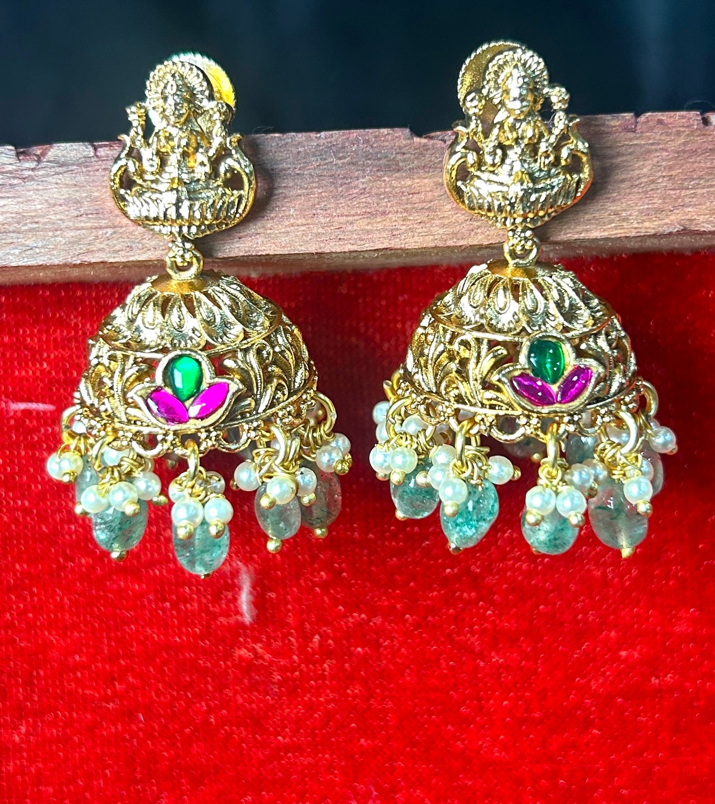 Lakshmi Lotus Temple Jhumka Earrings
