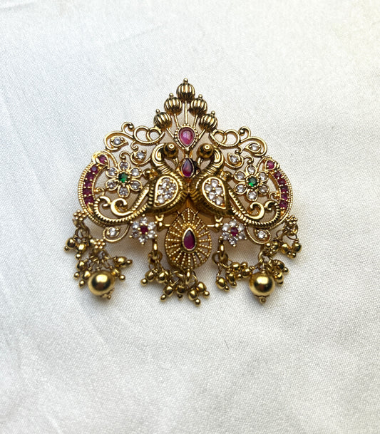 Temple Design Twin Peacock Hair Brooch