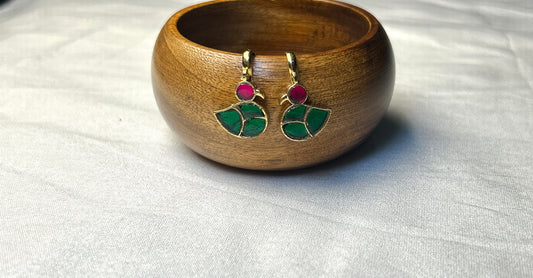 Peacock Motif Enamel Bugdi Earrings