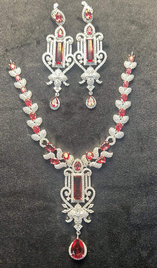 Majestic Crimson Drop Necklace Set