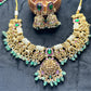 Divine Lakshmi Temple Necklace Set with Lion & Elephant Motifs – Green Stone Highlights