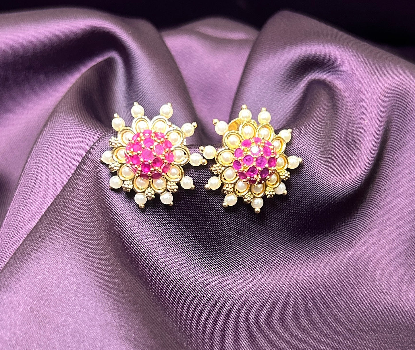 Pink Blossom Pearl Stud Earrings