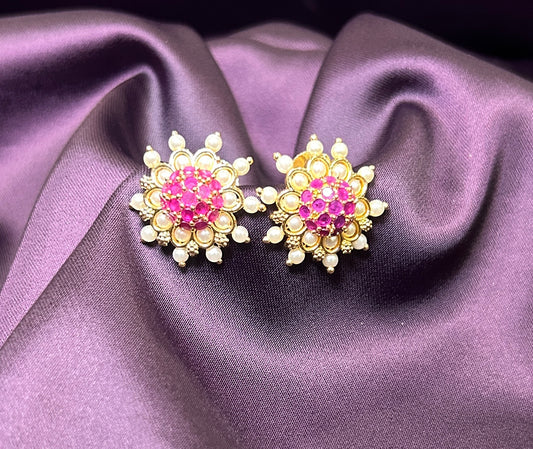 Pink Blossom Pearl Stud Earrings