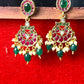 Kundan Meenakari Chandbali Earrings with Pearls & Beads