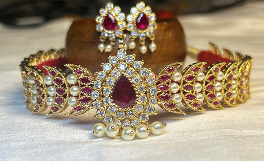 Ruby & Pearl Studded Traditional Choker Set – 1 Gram Gold Finish