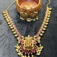 Goddess Lakshmi Temple Necklace Set – Ruby Pink & Pearl Finish
