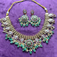 Kundan Mesh Choker Necklace Set with Green Drop Beads