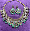 Kundan Mesh Choker Necklace Set with Green Drop Beads