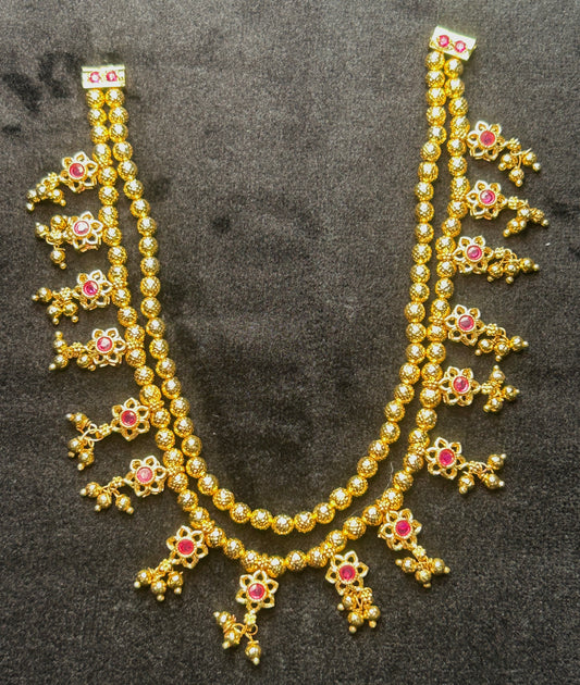 Double Layer Floral Ruby Maharashtrian Necklace