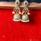 Floral Ruby & Stone Jhumka Earrings with Pearls