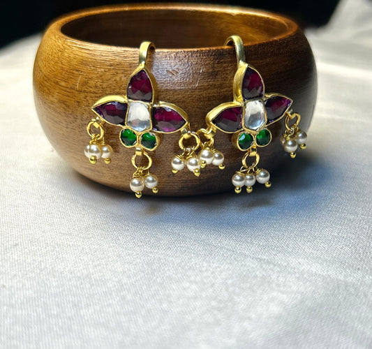 Four-Petal Kundan Bugdi Earrings