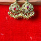 Ruby Red Stone Jhumka Earrings with Pearl & Gold Drops