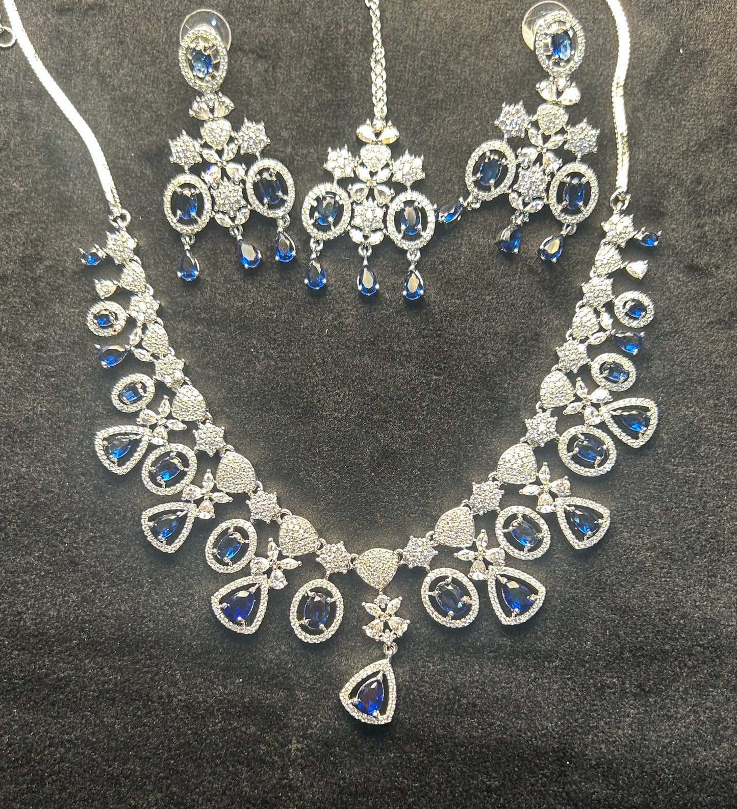 Regal Blue Chandbali Necklace Set