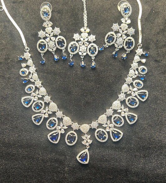 Regal Blue Chandbali Necklace Set