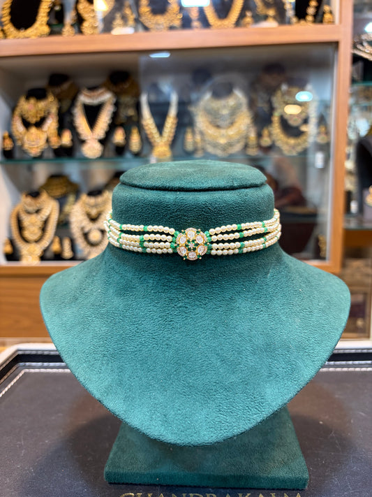 Emerald Pearl Choker Set with Statement Earrings