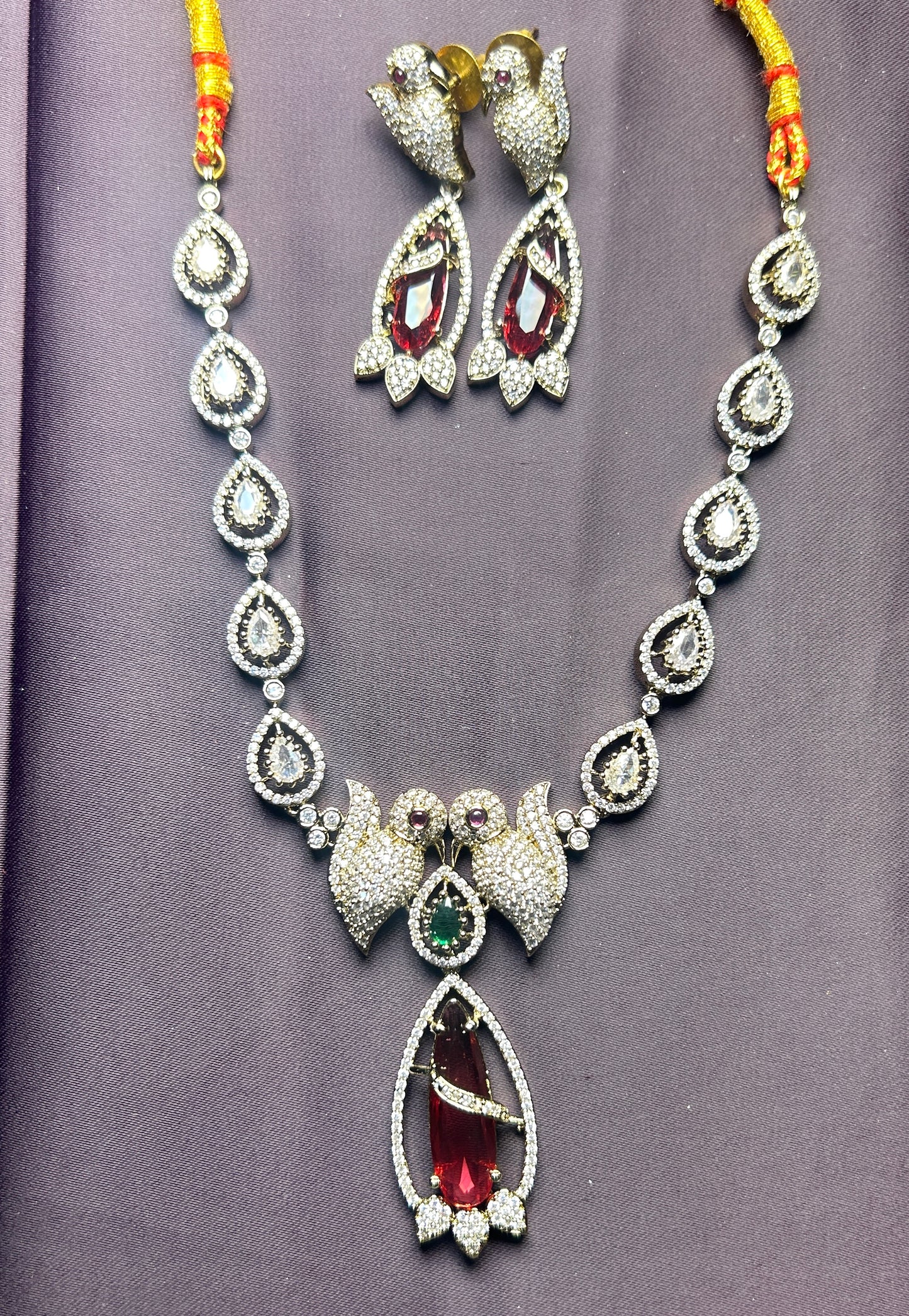 Ruby Bird Motif Diamond Look Necklace Set