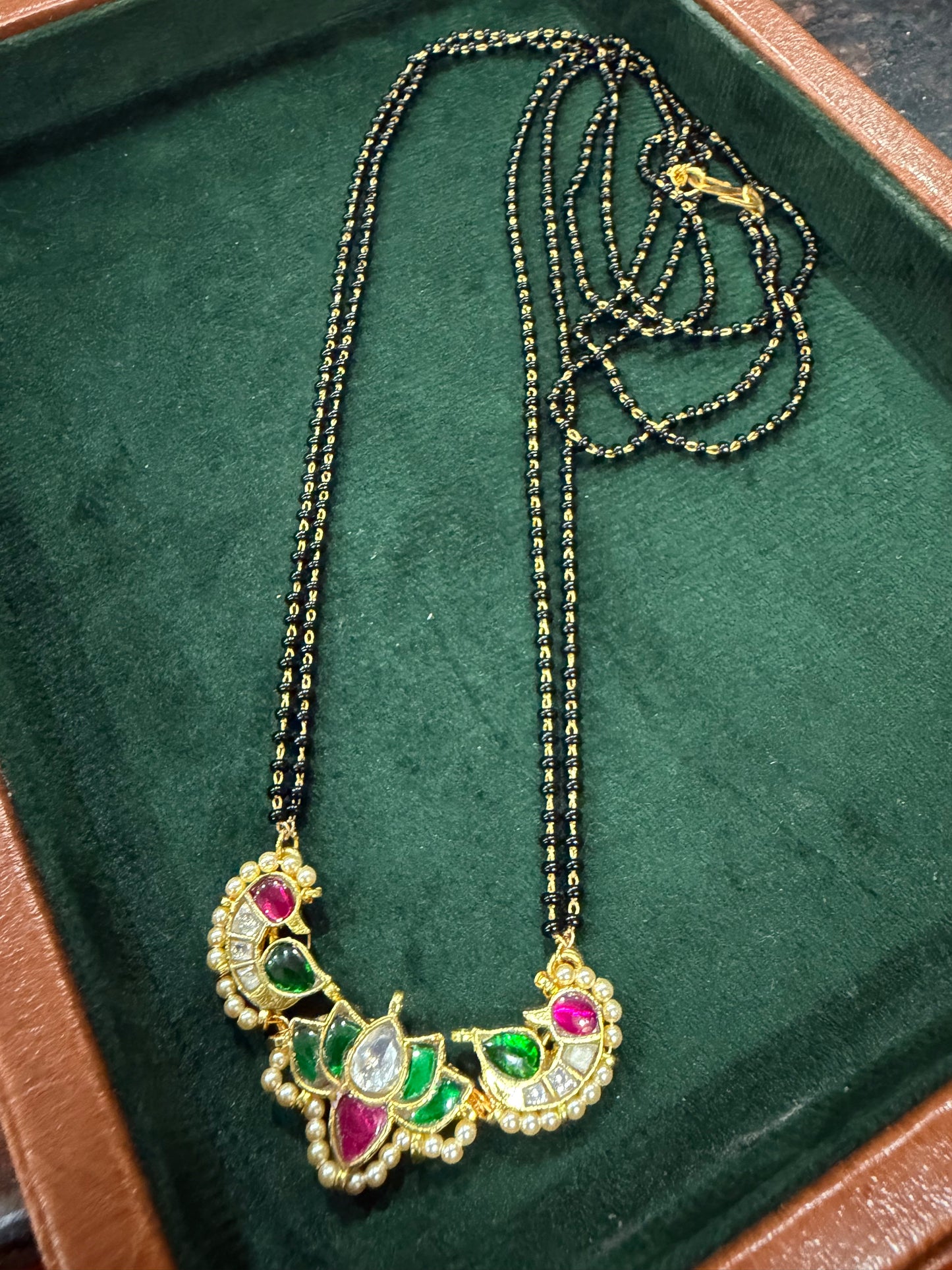Pachi Kundan peacock lotus  Mangalsutra