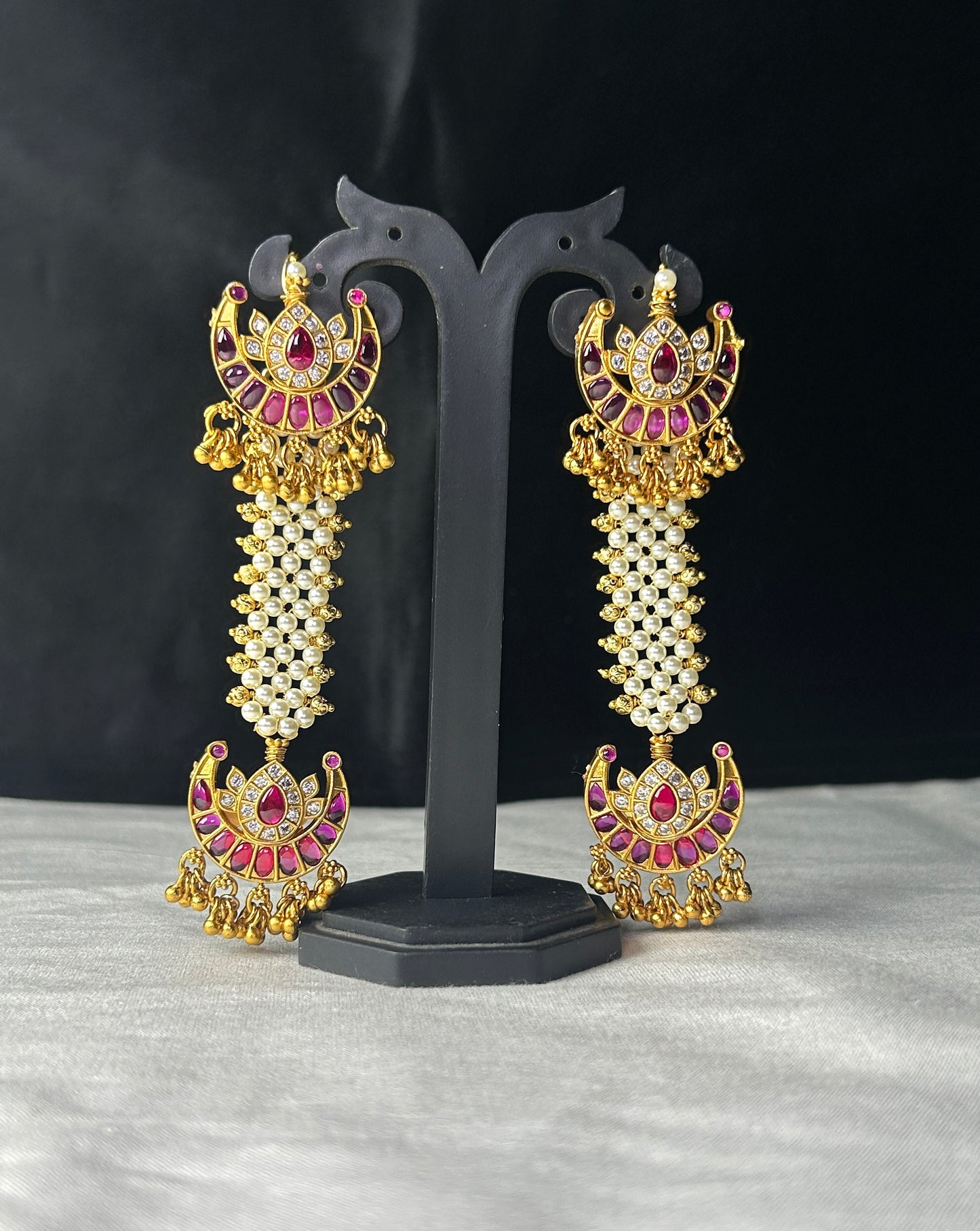 Traditional Pakke Long Earrings with Pearl Strands